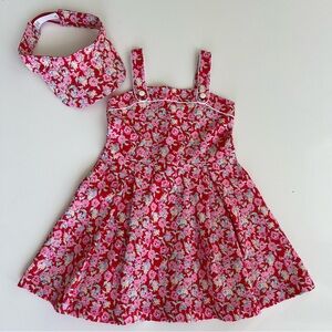NWOT Janie and Jack Red Ditsy Floral Print Dress, Size 4, and Visor, Size 6-8